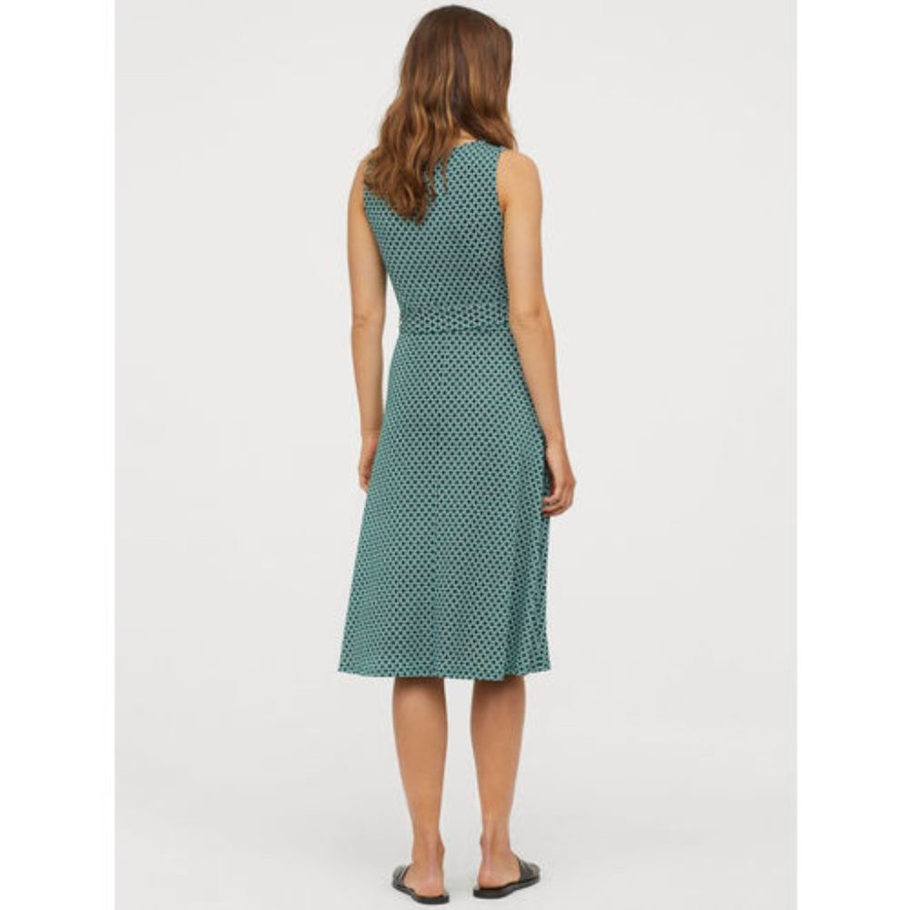 H&M Green Printed Tie-belt Dress - Size S - Picture 3 of 8